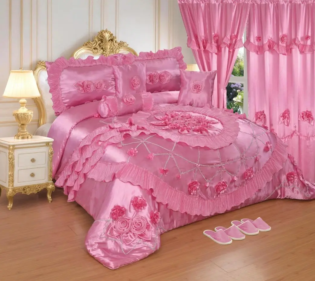 King Luxury Frilly Embroidered Rose Comforter Set - Ruffled Edges, Soft, Elegant Coordinated Decorative Bedding Set with Blanket, Romantic Bedroom Accessories for Gifting