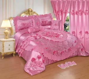 Realmix Store:Luxury Frilly Bedding Comforter Sets with Embroidered Roses Ruffled Edges Elegant Coordinated Look for Bedroom Decor