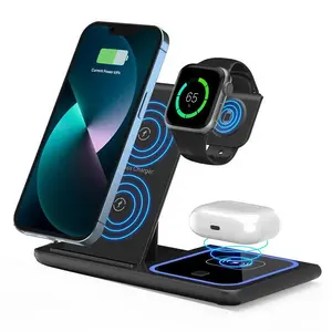 3 in 1 Magnetic Wireless Charger, Multifunctional Wireless Charging Station, Portable Compact Wireless Charger for iPhone, iWatch, AirPods, Samsung Phone
