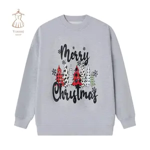 Women's Sweatshirt Christmas Tree Letter Print Drop Shoulders Long Sleeve Oversized Casual Pullover Tops Womenswear Hoodie
