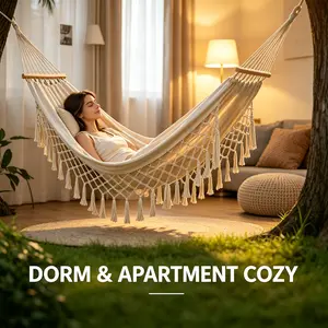 Boho Tassel Hammock – Heavy-Duty Portable Cotton Swing for Backyard, Camping, Dorm & Beach summerwins