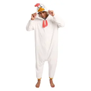 Rooster Adult White Long Sleeve Hooded Kirugumi Cosplay Onesie Costume Suit-Small