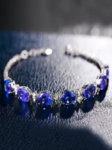 Luxury Silver Beautiful Bracelets For Woman With Blue Sapphire Gemstone Lady Fine Jewelry Wholesale Gift