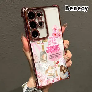 Compatible with Samsung Galaxy S23 Ultra S24 Plus S25 S22+ FE Edge Phone Case Retro Jesus Pattern Clear Protective Four Corners Air Cushion Anti-drop Shockproof Cellphone Casing