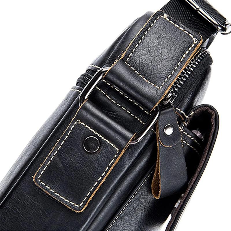 FR Fashion Co. Men's Genuine Leather Crossbody Bag - Classic Black, Adjustable Non-Slip Strap, Lightweight, Zipper Closure, Travel & Everyday Use, 100% Genuine Leather, 8.66" L x 7.08" H x 1.97" W