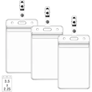 5 Pack Card Protector with Metal Clips ID Card Holders - Clear Plastic Vertical Name Tag Holders with Clips ID Badge Holder