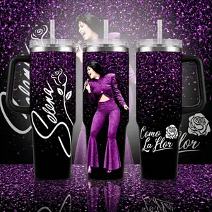 Selena Como La Flor Tumbler 30oz 40oz, Purple Glitter Latina Music Fan Cup With Singer Graphic Rose Signature Artwork And Travel Drinkware With Handle, Not Including The Straw Water Bottles Bottle