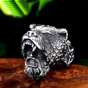 Beier New Stainless Steel Ring Viking Bear Personality Ring Men's Vintage Jewelry