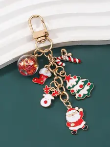 Cute Christmas Keychain Set, Cartoon Santa Snowman Reindeer Design, Alloy Material, Holiday Gift Idea for Friends Family, Trendy Cute Keychain