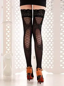 Women's Fashion Sexy Fitted Jacquard Wide Rib Silicone Anti-Slip over Knee Socks, Comfortable & Stylish Stockings for Daily Wear