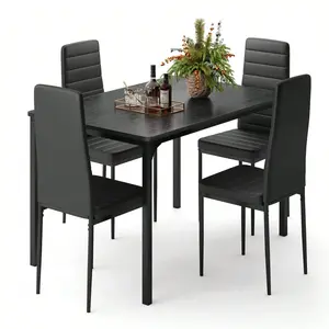 Dining Chairs And Dining Table, 5 Piece Kitchen Dining Table Set, Dining Table Set For 4, Dining Tables With Chairs With 4 Upholstered PU Leather Dining Chairs For Dining Room,Kitchen, Living Room, Apartment, Small Space, Christmas