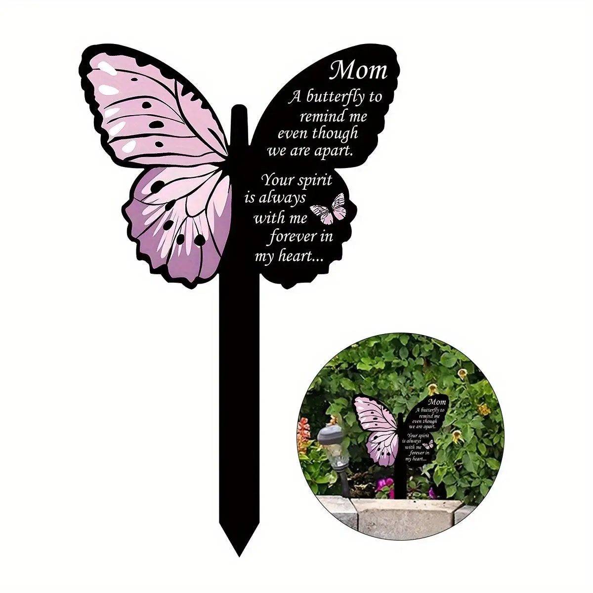 Butterfly Mom Memorial Plaque, 1 Count Outdoor Waterproof Cemetery Memorial Sign, Acrylic Garden Stake Cemetery Graveyard Decorations, Spirit, Forever