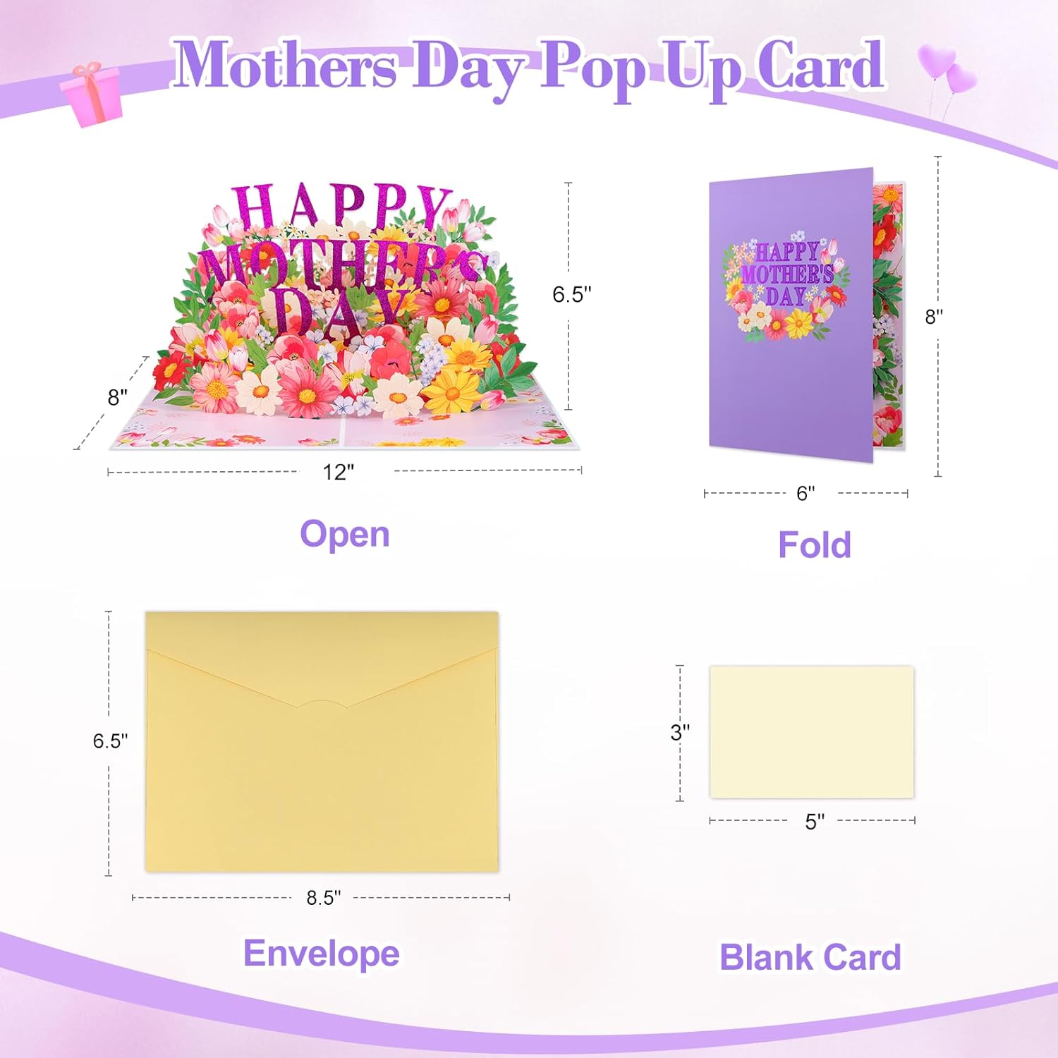 Mother's Day 3D Floral Pop-up Card with Envelope - Unique 3D Flower Design, High-Quality Materials, Perfect for Mothers, Women, Wives, Daughters, Grandmothers, Stepmothers, etc.