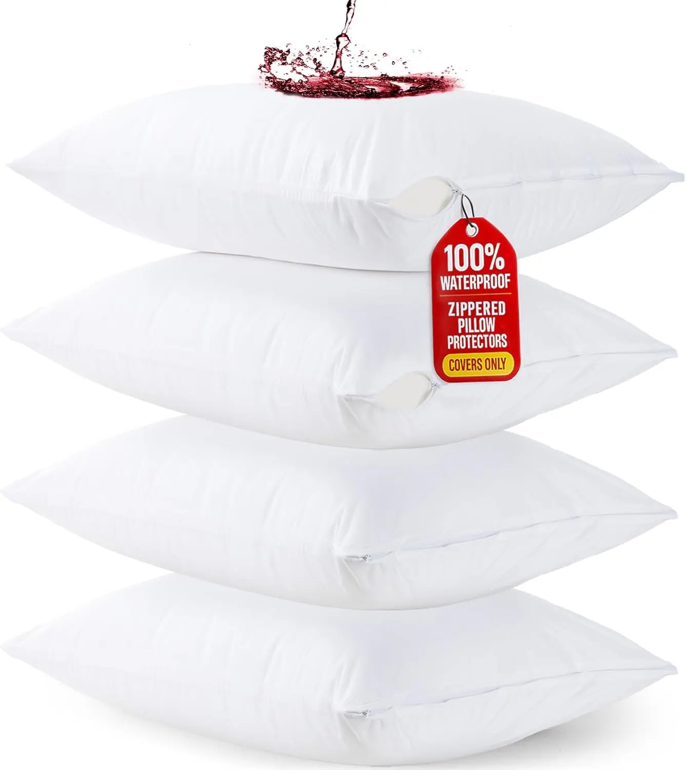 Bedding 4 Pack Waterproof Pillow Protectors with Zipper Standard Size (White), Bed Bug and Dust Mite Proof Pillow case Covers, Moisture Wicking Pillow Encasements 20 x 26 Inches