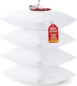 Bedding 4 Pack Waterproof Pillow Protectors with Zipper Standard Size (White), Bed Bug and Dust Mite Proof Pillow case Covers, Moisture Wicking Pillow Encasements 20 x 26 Inches