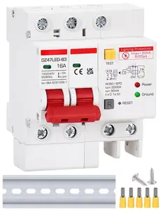 Ground Fault Circuit Breaker with  Surge Arrester Protection, 16 Amp 2 Poles AC 120V-240V, DIN Rail Mount Residual Current Circuit Breaker 16A