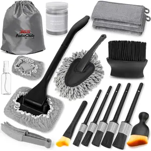18Pcs Gray Car Interior Detailing Cleaning Set, Inside Windshield Cleaner Tool Kit, Includes 200g Cleaning Gel, Duster Brush and 2 Microfiber Pads, Multifunctional Automotive Detailing Supplies