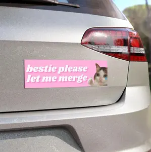 Pls Let Me Merge Funny Bumper Sticker Magnet, Sad Cat Hamster Meme Tiktok Genz Car Vinyl Sticker, Pink Car Accessory, New Driver Gift