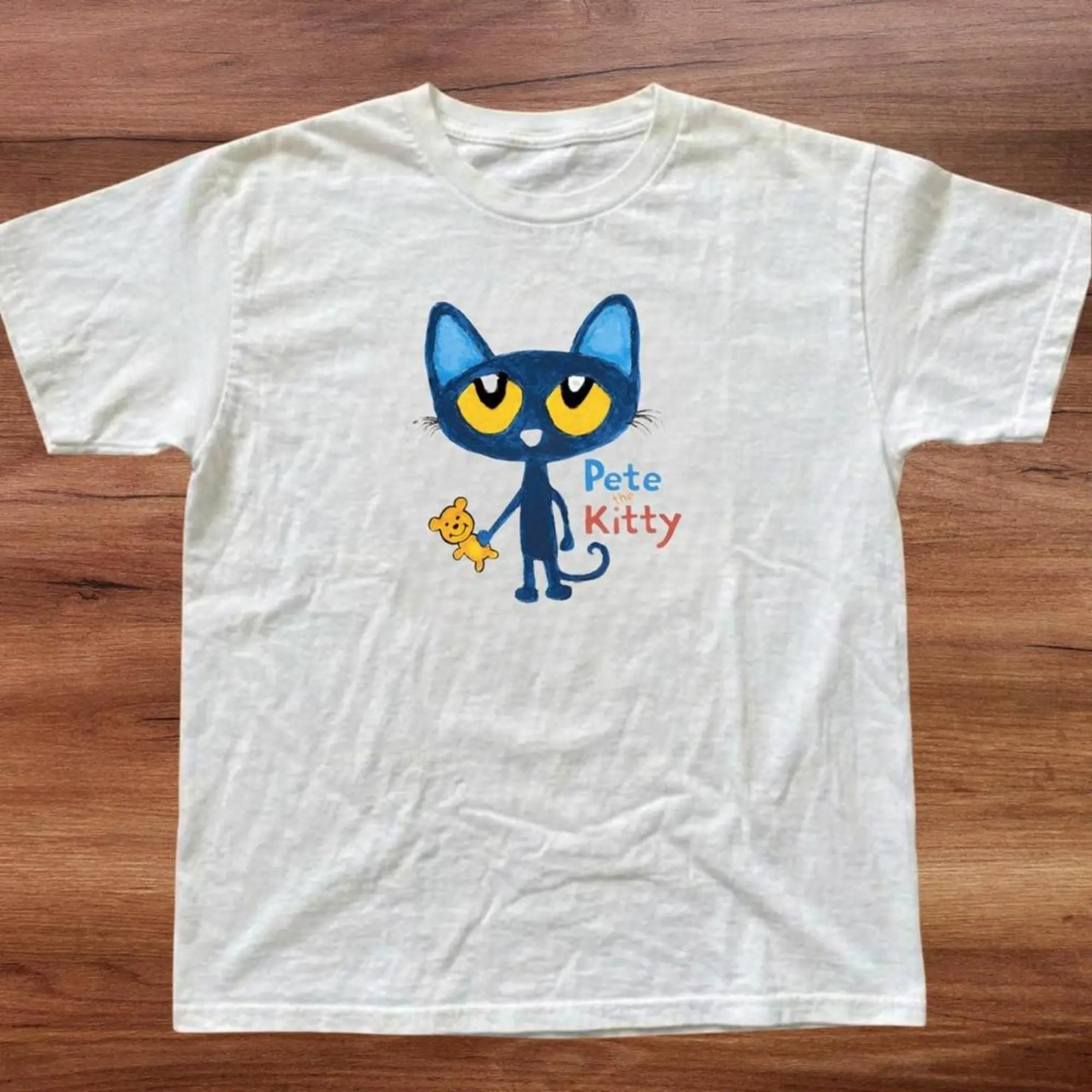 Pete The Cat White Cotton Graphic Tee, Unisex Vintage Graphic Tees Gothic Grunge Y2K Emo Scene Amity Affliction Style Clothes Men Women Streetwear