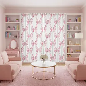 Ribbon Bow Curtains & Drapes for Kids Girls Teen Women,Pink Girly Bowknot Window Curtains Cute Fantasy Princess Blackout Curtains Kawaii Bow Tie Window Treatments 2 Panels