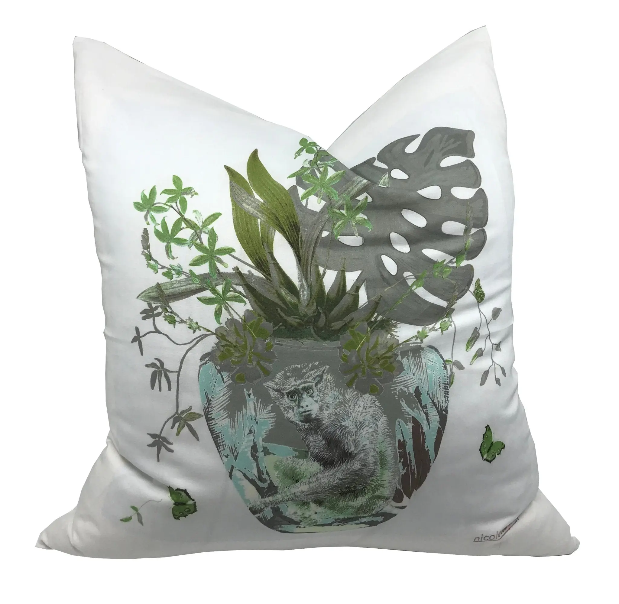 Monkey Jungle Bedford Linen Cotton 22x22 Square Pillow