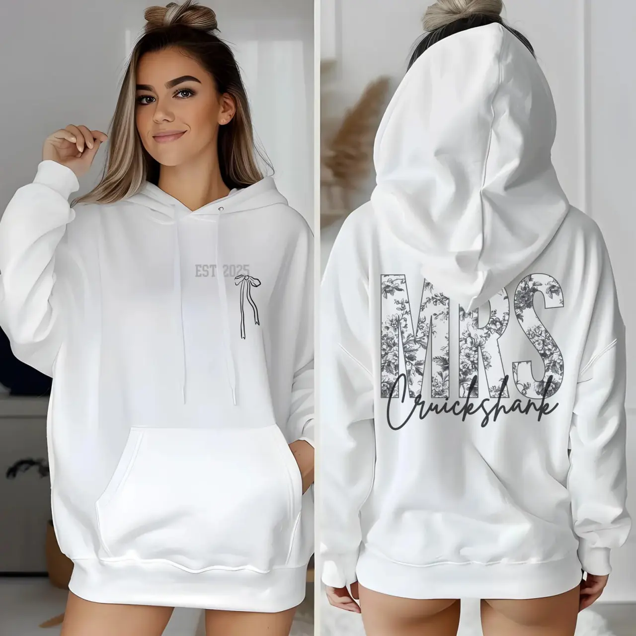 Custom Black Toile Mrs Hoodie, Personalized Last Name Bride Sweatshirt, Wifey Hoody, Future Mrs Custom, Wedding Gift for Bride