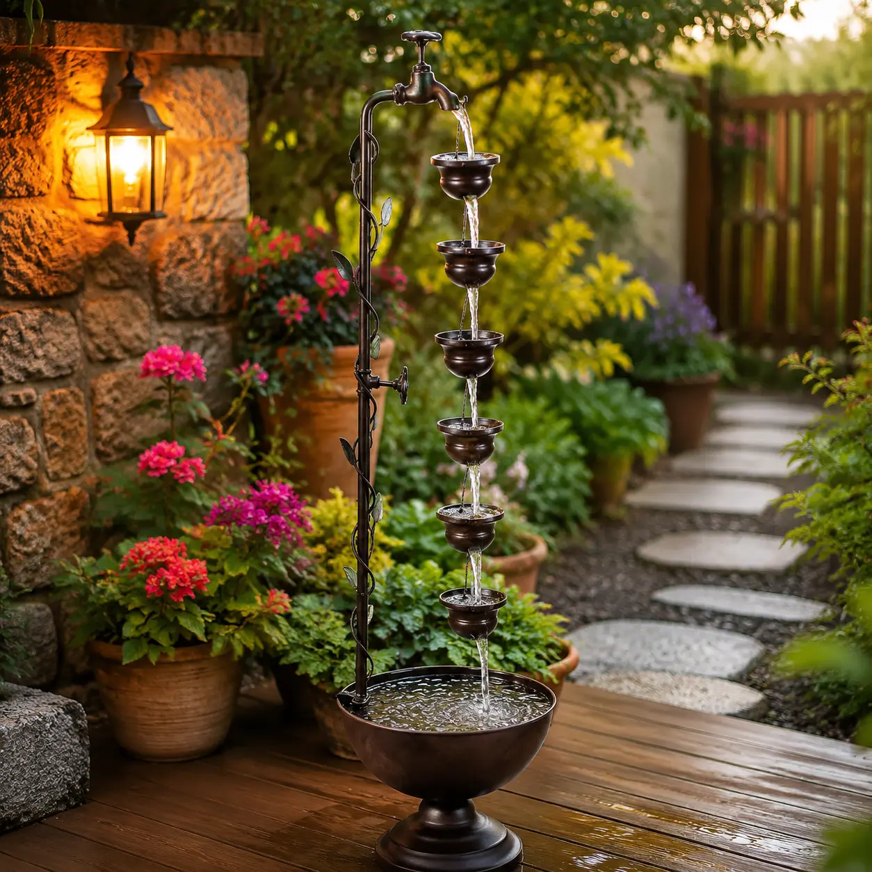 6-Tier Outdoor Garden Water Fountain with Pump, Patio Garden Decor for Home Improvement Projects