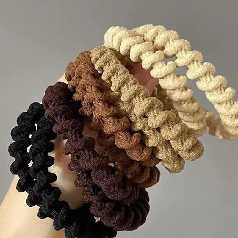 Plain High Stretch Wavy Head Rope Threaded Bulk Hair Ties As Summer Outfits 2024, High Ponytail Hair Durable Elastic Bands Hairtie Casual Versatile Hair Accessories Elastic Hair Accessory