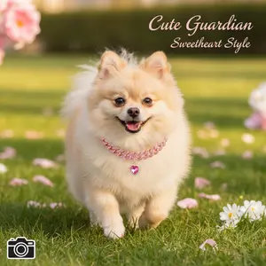 Cuban Link Dog Collar with Pink Heart Pendant – Bling Rhinestone Puppy Necklace – Princess Style Designer Dog Chain – New Puppy Gift, Puppy Birthday Party Accessory