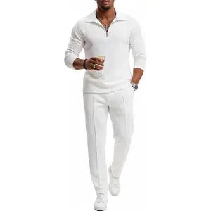 Men's Modern 2-Piece Tracksuit Set,Long Sleeve Polo Shirt & Jogger Pants, Casual Loungewear Sweatsuit Men