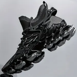 Women's Solid Color Mesh Sneaker, Lace-up Knife Platform Air Cushion Sports Training Shoes, Low Top Socks for Running Shoes, plus Size, Unisex