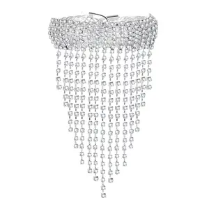 OIDEA Rhinestone Tassel Upper Arm Cuff for Women, Stretchy Alloy Armband with Adjustable Fit, Cascading Fringe Jewelry for Wedding & Prom