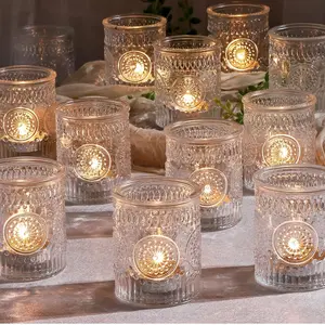 24pcs Clear Glass Votive Candle Holders, Vintage Candle Holder for Votives&Tea Lights&Floating Candles, Wedding Decorations for Receptions, Valentine Wedding Centerpieces Table Decoration