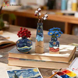 Van Gogh Starry Night Inspired Resin Vase Set (3-Piece) - Handcrafted crescent moon and star patterns - Artistic home decor - Perfect for living rooms, entryways, or tabletop floral arrangements