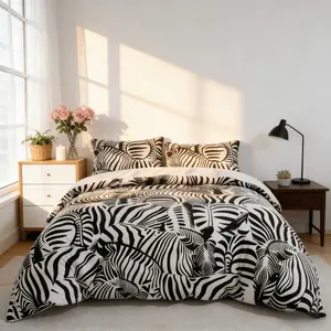 Zebra Print Bedding Set, 3 Piece (2 Pillowcases, 1 Duvet Cover), 100% Polyester Fiber, Ultra Soft, All Seasons, Bedroom & Dorm Room