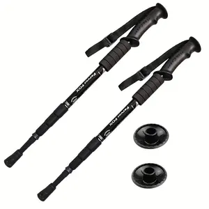 2-Pack Straight Grip Four-Section Aluminum Alloy Trekking Poles, Retractable, Spring Shock Absorption, Ultralight Straight Grip Trekking Poles, Essential for Outdoor Hiking (Suitable for 10,000+ Families, Model DM026-4569)