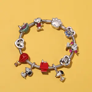 GNOCE Peanuts Snoopy ＆DIY S925 silver pendant DIY bracelet necklace is not easy to change the color to send a girlfriend birthday gift