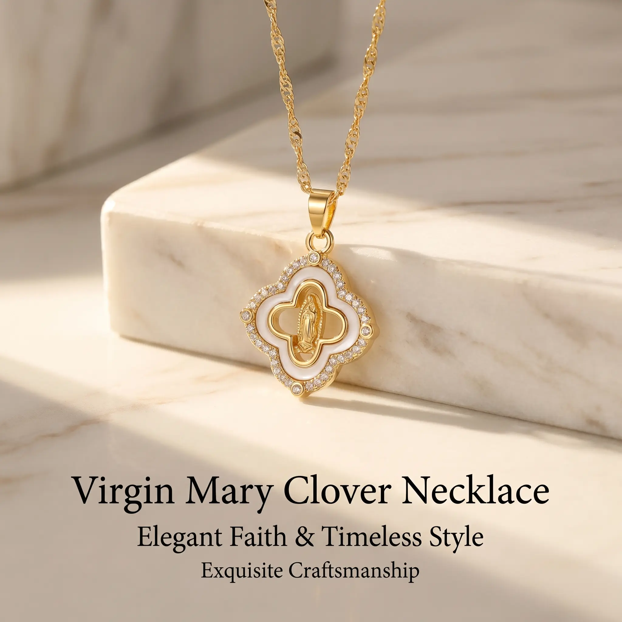 Vintage Coin Amulet Virgin Mary Pendant Necklace for Women 18K Gold Filled Hypoallergenic Religious Jewelry Everyday Wear Gift for Her Birthday Date Night