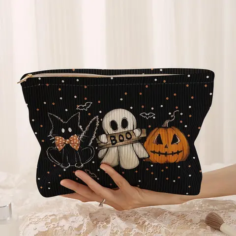 Halloween Ghost Pumpkin Print Makeup Bag, Makeup Pouch, Beauty Storage Pouch, Casual Fashion, Elegant Multi-Functional Storage Bag, Travel Cosmetic Bag for Women, Portable Cosmetic Bag, Cosmetics Bag