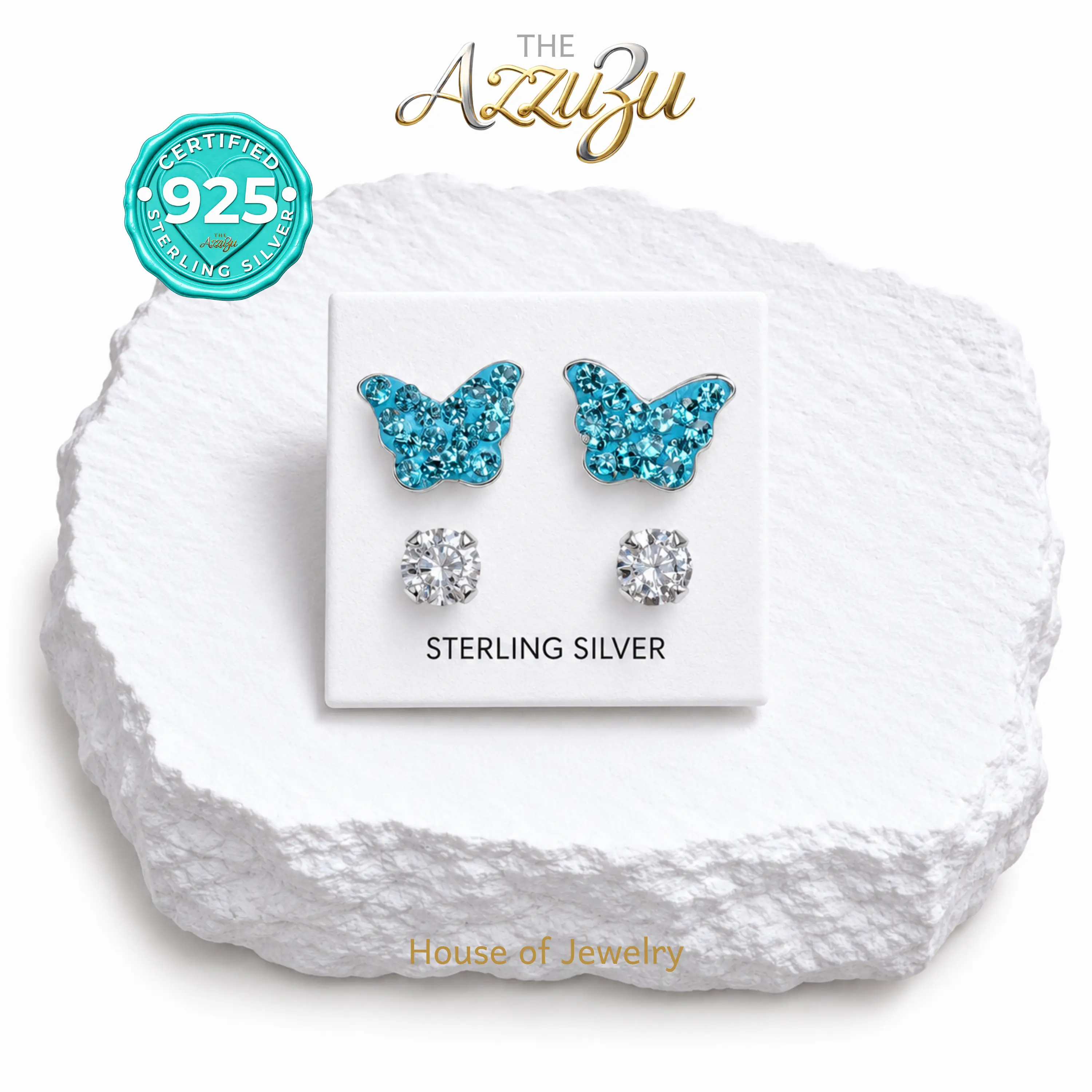 The AzzuZu 925 Handmade Sterling Silver & Cubic Zirconia Stud Earrings - Multiple Options -