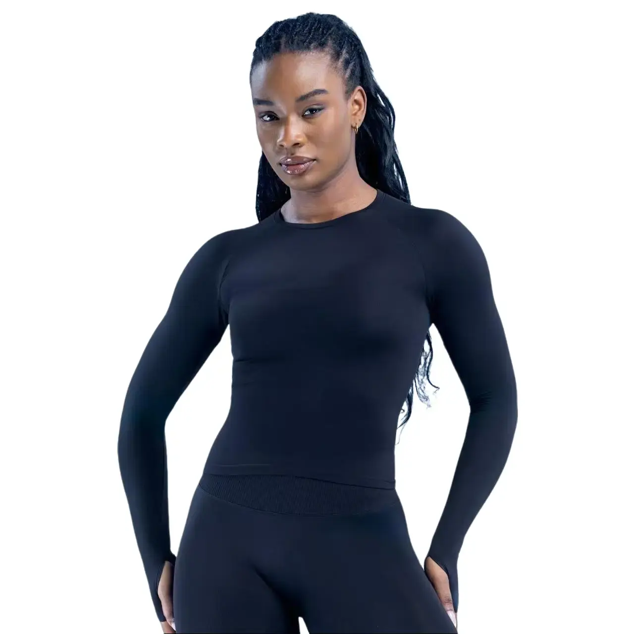 [WITH LOGO] Women's Seamless Long Sleeve Crop Gym Tee - Nylon Blend, Slim Fit, High Stretch, Quick Dry, Shaping & Hip-Lifting, Breathable, Lightweight Dry Fit Workout Top, Athletic Compression Tee, Gym Workout Apparel, Casual Activewear for Yoga, Fitness