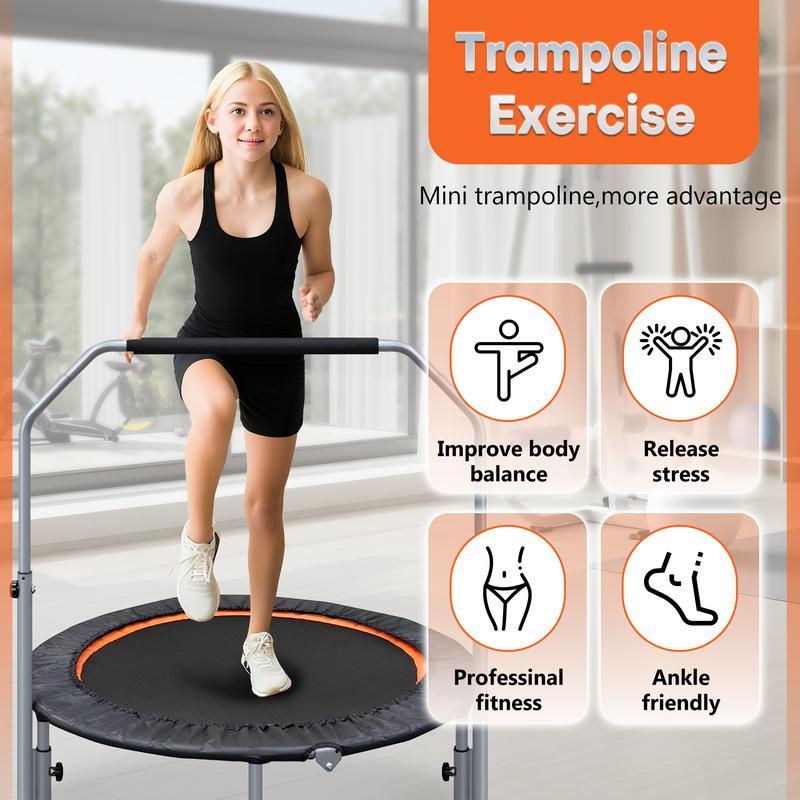 40/48" Foldable Mini Trampoline Max Load 330lbs,Fitness Rebounder with Adjustable Handle, Stable Exercise Trampoline for Indoor/Garden Workout, Outdoor fun Home Gym Home Gym Kit