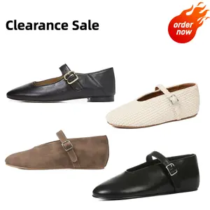 Clearance Sale Women Classic Square Toe Mary Jane Flats Ankle Strap Ballet Flats Buckled  Comfy Dress Daily Office Shoes Leather