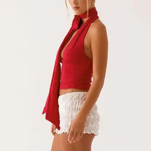 Sexy Deep V Neck Halter Top Women Summer Sleeveless Backless Tank Tops Solid Red Casual Cami Comfy Bodysuits High-Quality Gabbi Dress Shop at Primark Club Party Edik Ted Black Friday Nina Outfit Tie Backless Ruched Dress