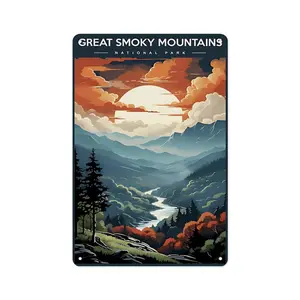 Vintage Great Smoky Mountains Poster, Funnygreat Smoky Mountains National Park, National Park Poster, Park Mural, National Park Living Room Metal Sign Aluminum 8x12 Inches