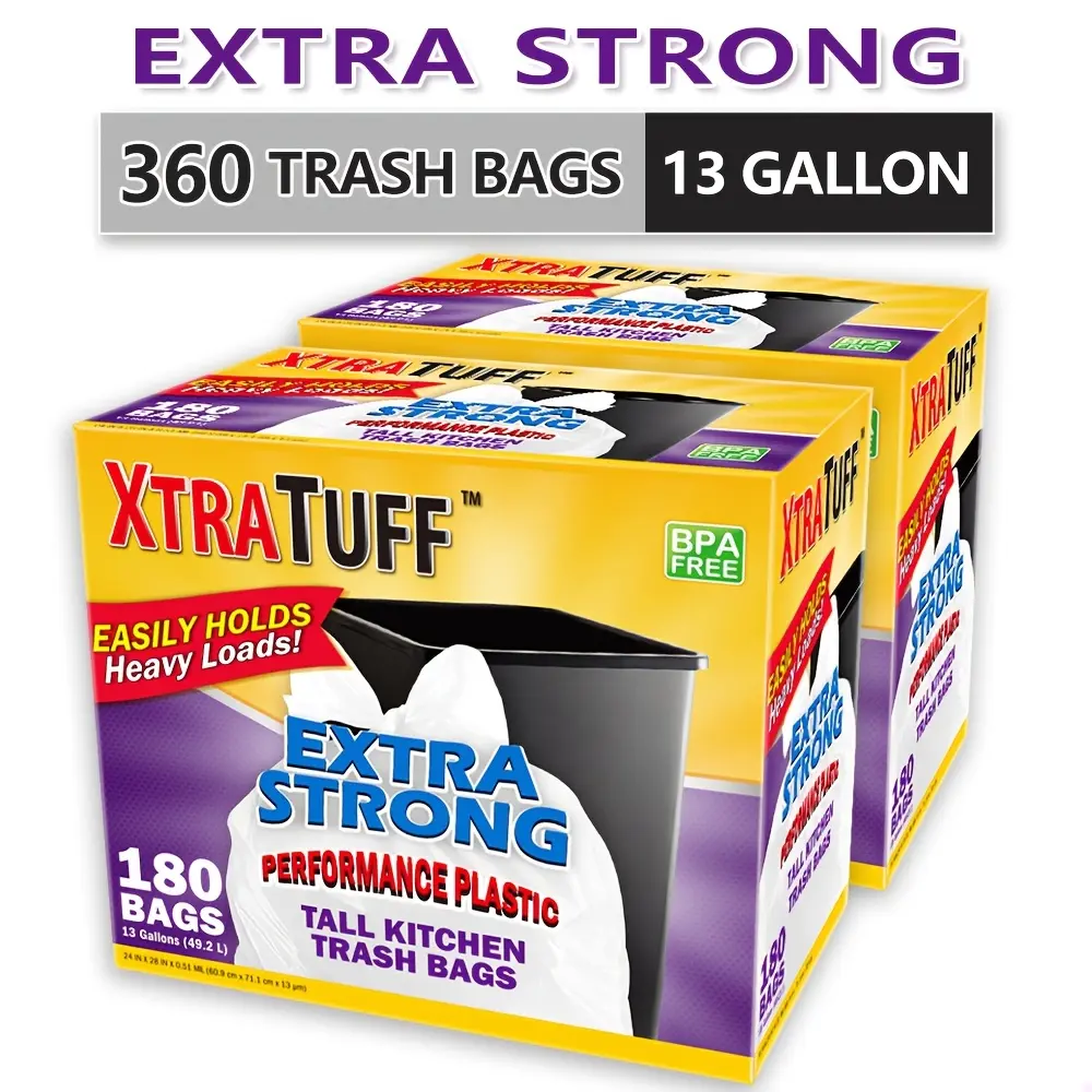 13 Gallon Heavy Duty Garbage Bags 44/62/85/104/130/170/180/360 Count Boxed Expandable Super Strong Leak Resistant Odor Proof For Bedroom Kitchen Bathroom Outdoor Trash Bags