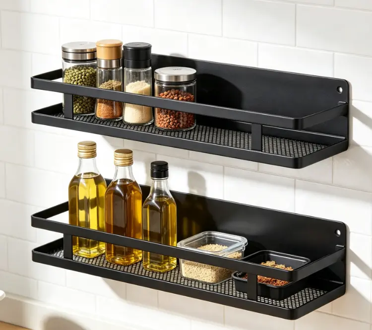 Magnetic Fridge Side Organizer, Metal Storage Shelf for Spices, Cooking Oils & Kitchen Essentials