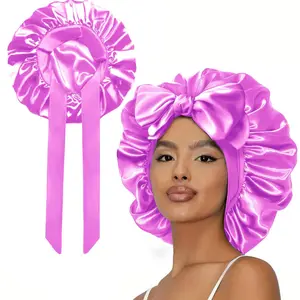 Double layered satin night caps hair care silk-like bonnetsleeping hat caps for women natural curly hair for springsummer nightcap with elastic tie band gifts silver bonnetnatural curly satin bonnet