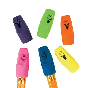 1 1/4" Bulk 144 Pc. Neon Funny Face Pencil Top Rubber Erasers