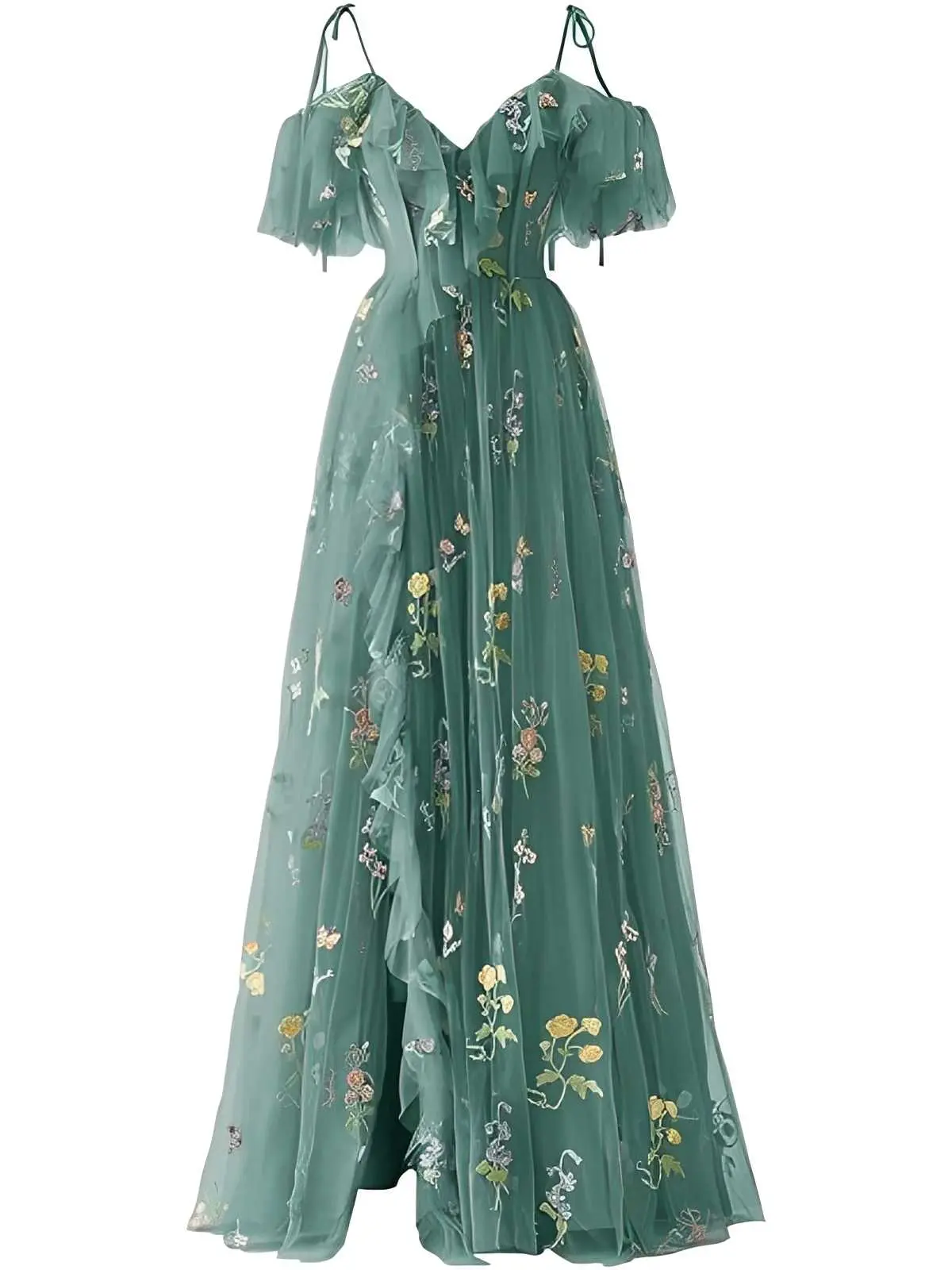 Lake Green 1970s Slip Floral Embroidered Mesh Slit Dress Homecoming Dress Party Prom Dress tiktokshopbacktoschool Wedding Guest Dress Fall Wedding Guest Outfit BackToSchool Sohochic Fall Dresses Fall outfits Fall fashion